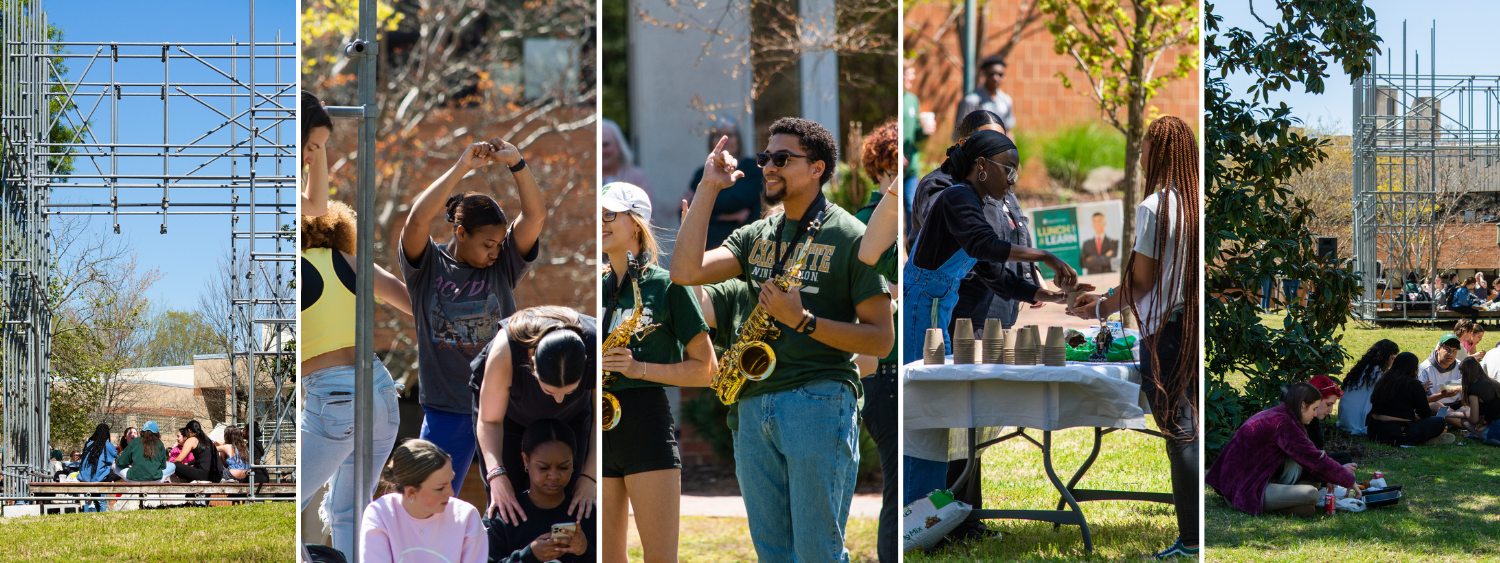 arts quad banner: students in the arts quad during different events