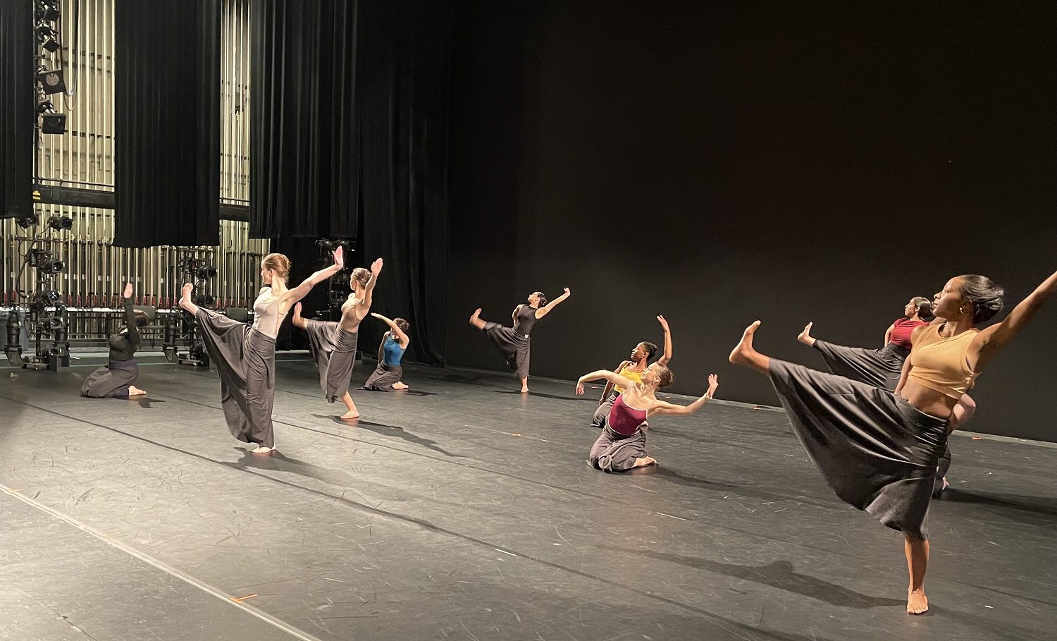 rehearsal on Belk Theater stage