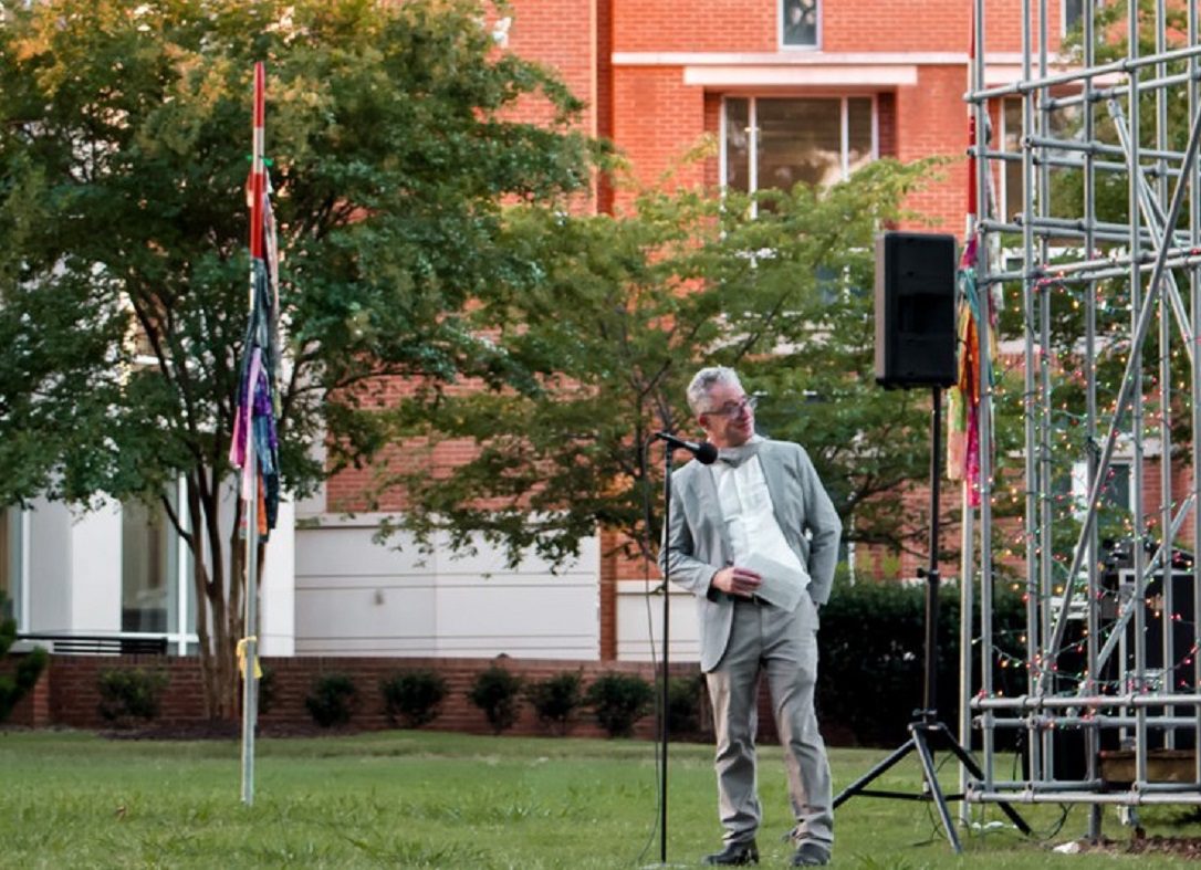 Dean Brook Muller speaking in Arts Quad