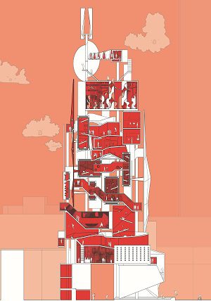 west Section drawing of the Experimental Chop House