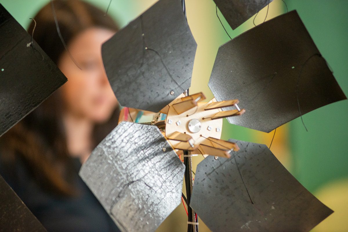 close-up of flaps on kinetic screen